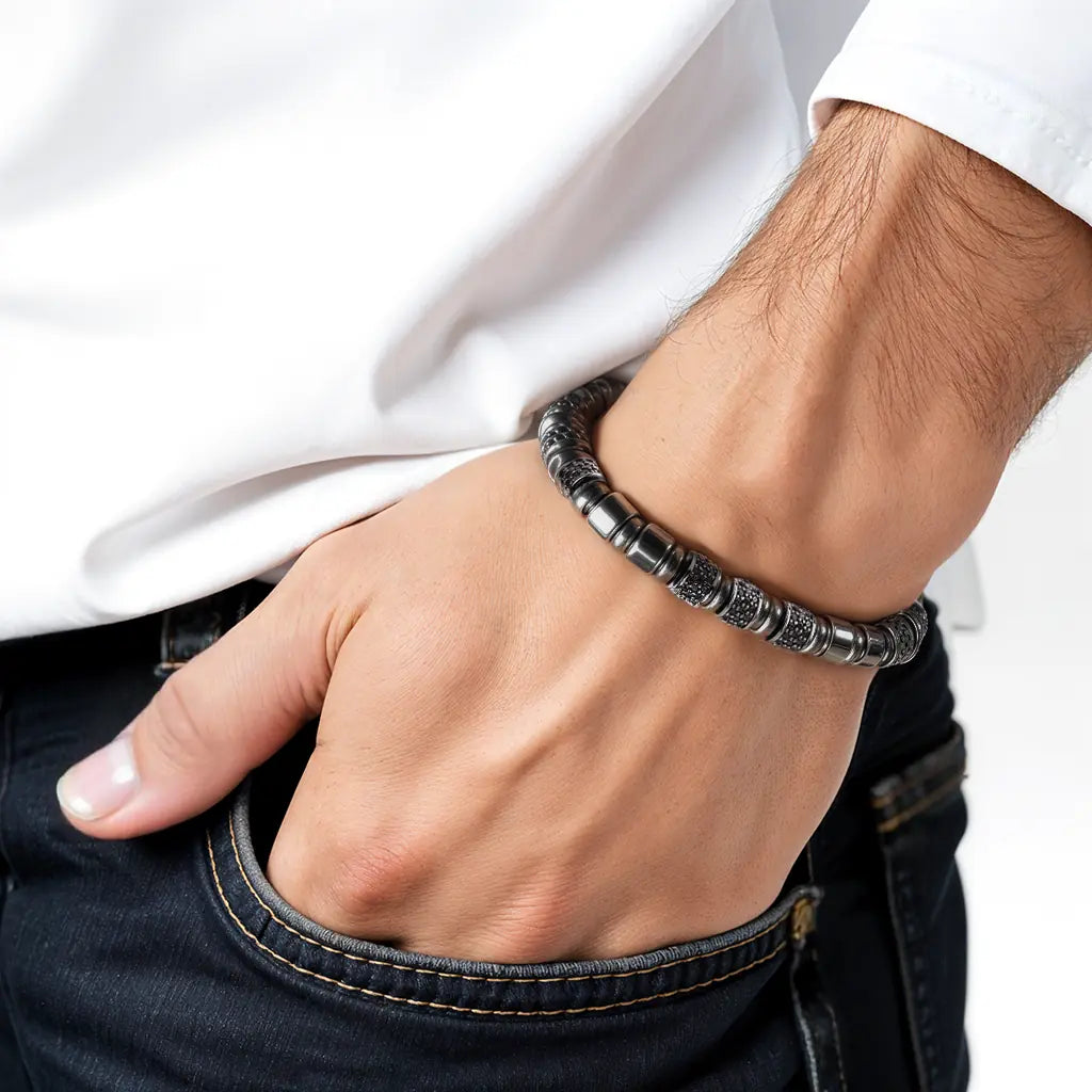 Bransoletka męska z Czarnego Obsydianu
